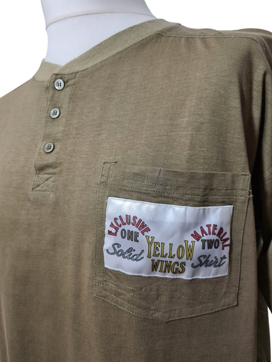 T-shirt kaki col boutonné Success with Yellow Wings des années 90 EMMAUS