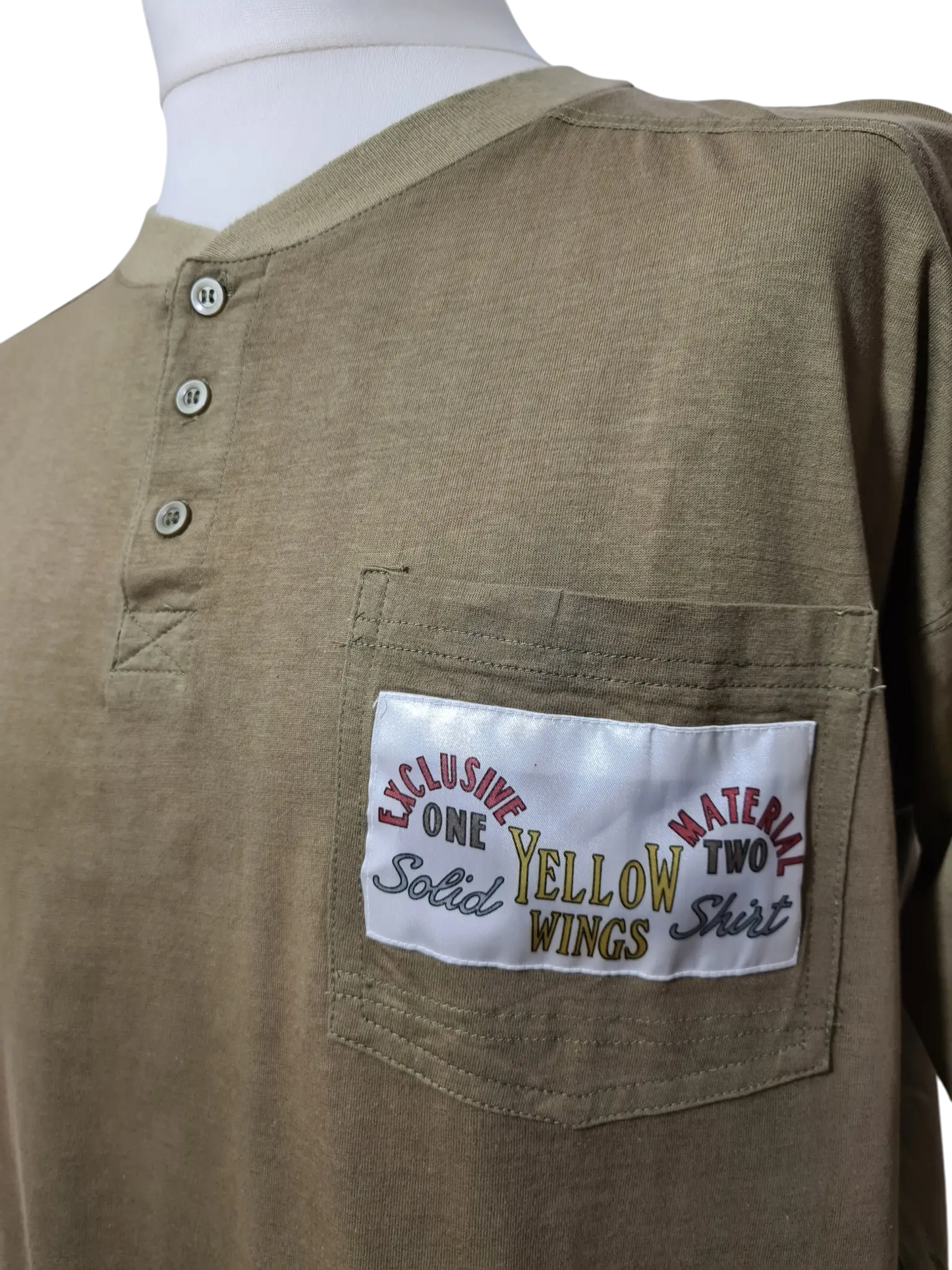 T-shirt kaki col boutonné Success with Yellow Wings des années 90