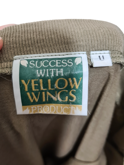 T-shirt kaki col boutonné Success with Yellow Wings des années 90 EMMAUS