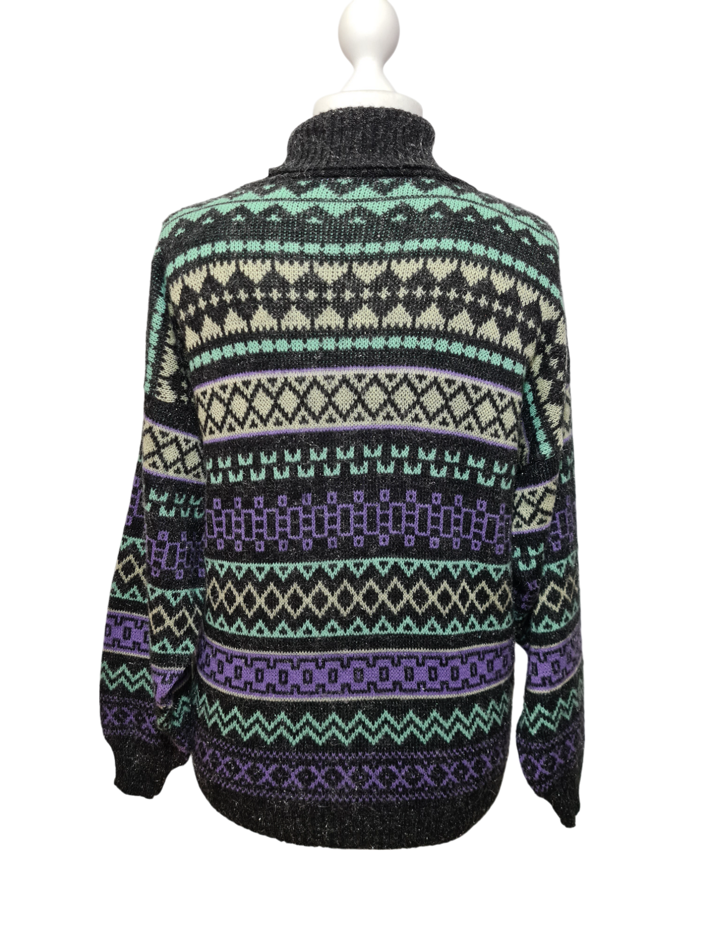 Pull col roulé jacquard des années 80-90 FRIPEO