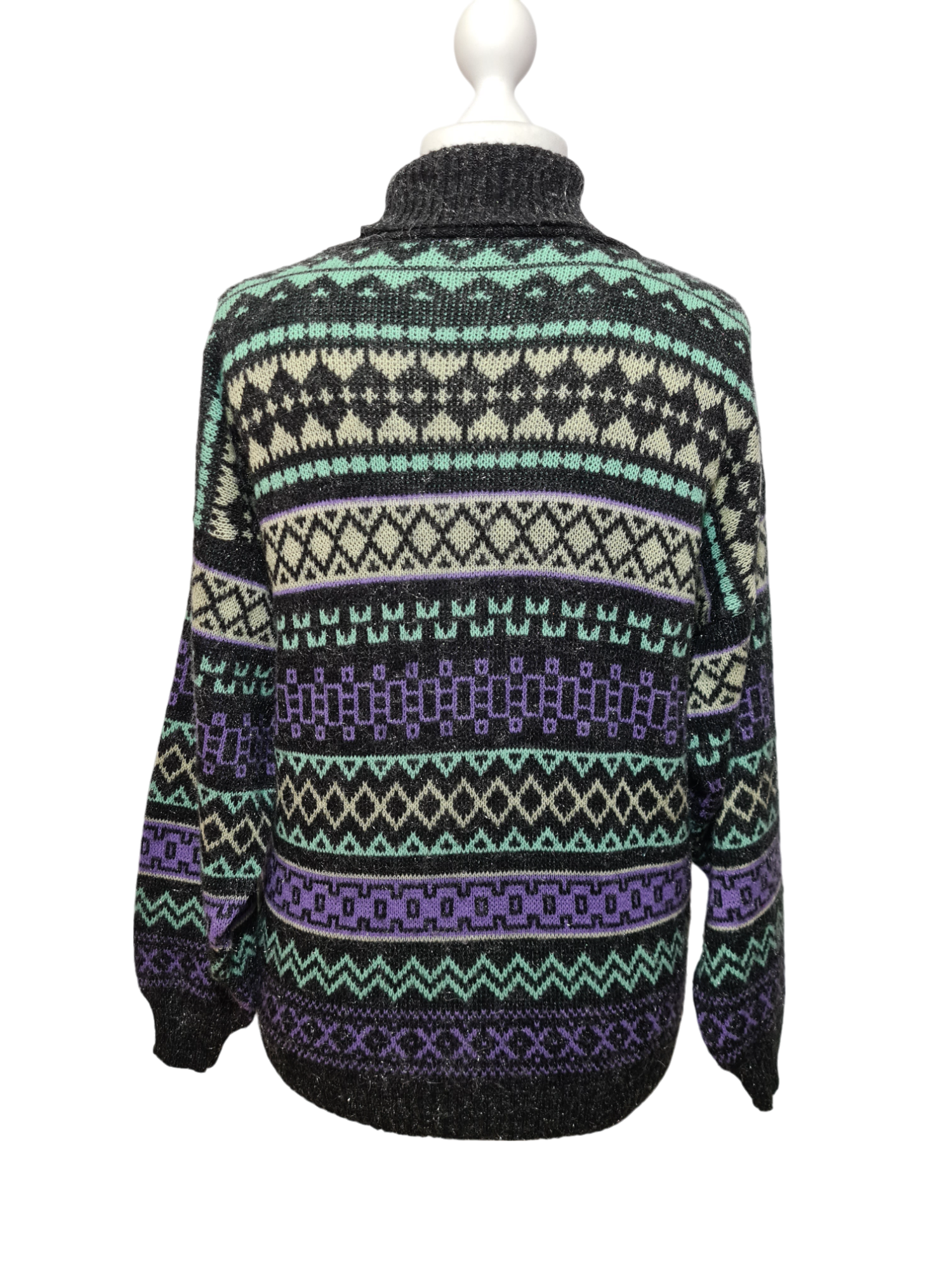 Pull col roulé jacquard des années 80-90 FRIPEO