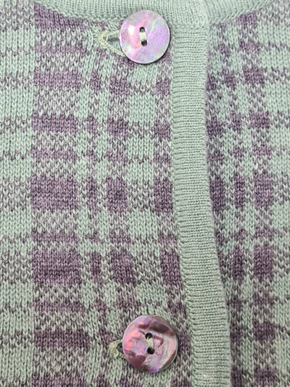 Gilet vert à motifs carreaux tartan revisité des années 80-90 Brocante