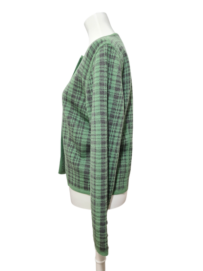 Gilet vert à motifs carreaux tartan revisité des années 80-90 Brocante