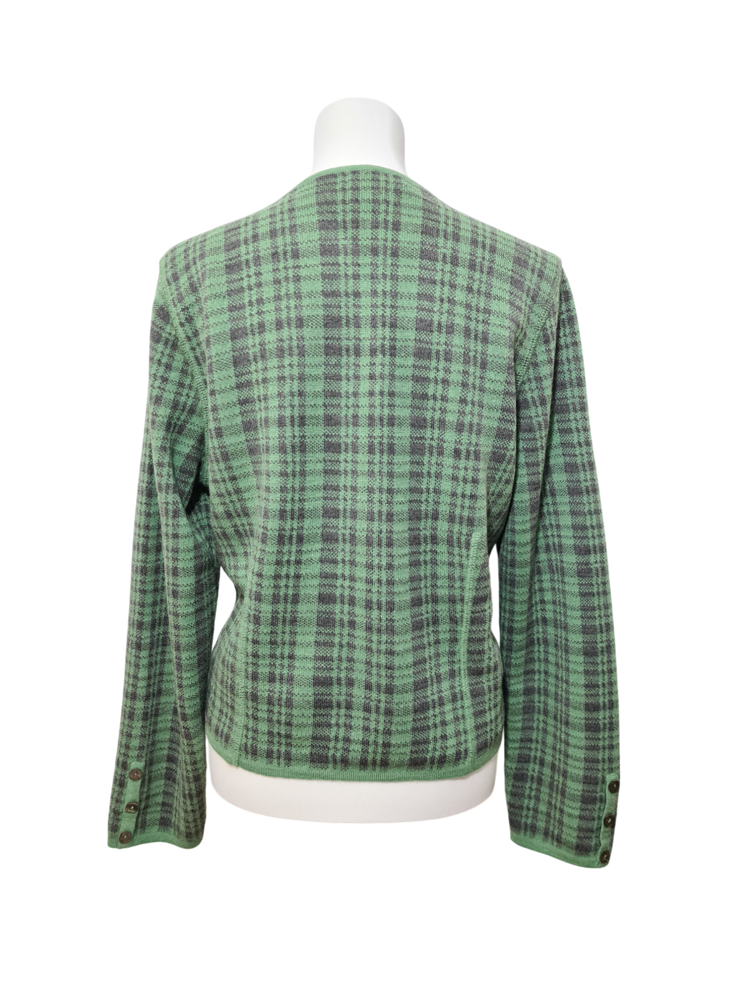 Gilet vert à motifs carreaux tartan revisité des années 80-90 Brocante