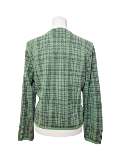 Gilet vert à motifs carreaux tartan revisité des années 80-90 Brocante