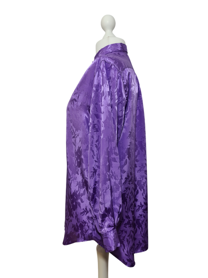 Chemisier long violet fleuri des années 90 Brocante