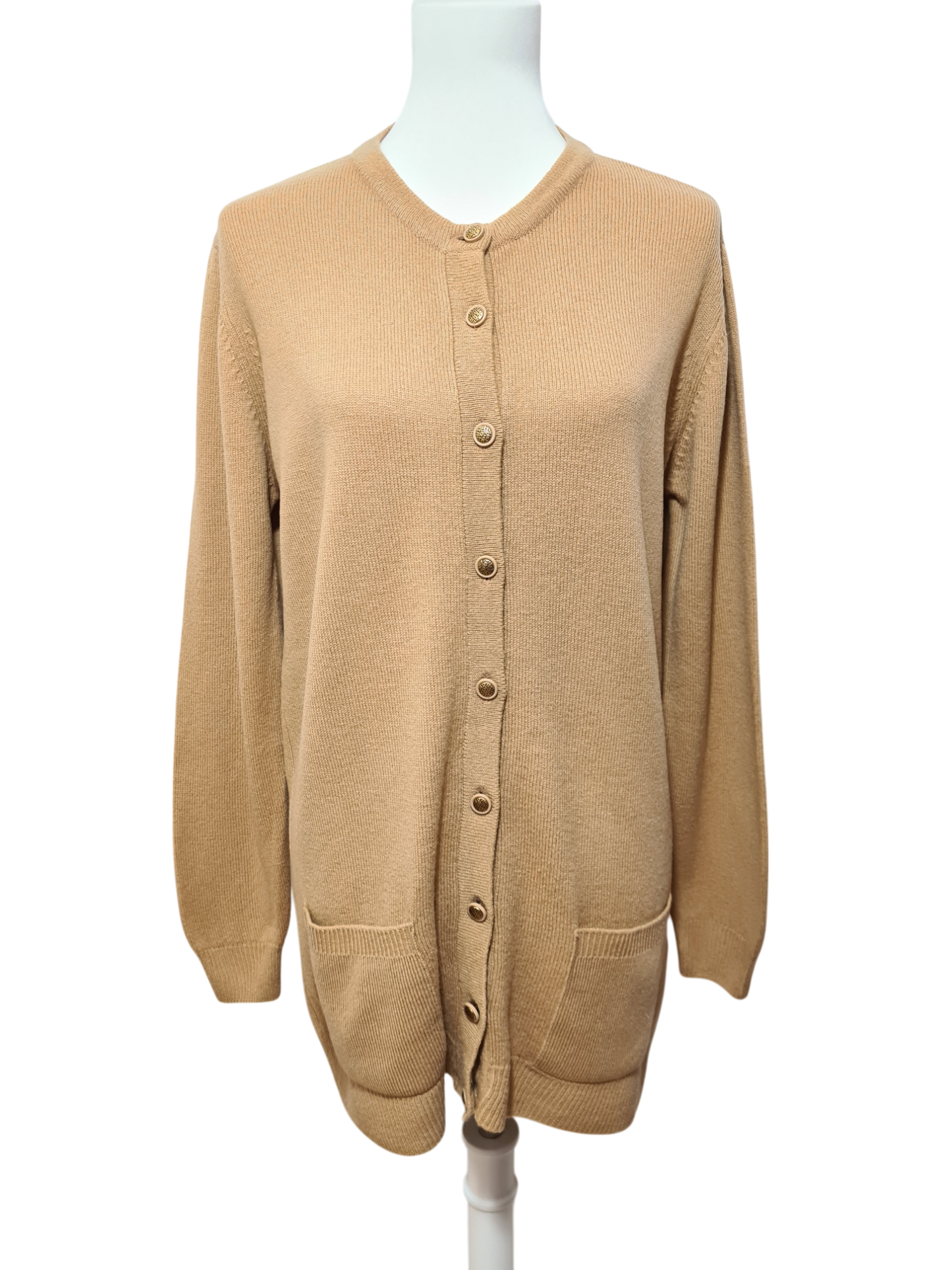 Gilet cardigan beige en laine vierge des années 90 Brocante