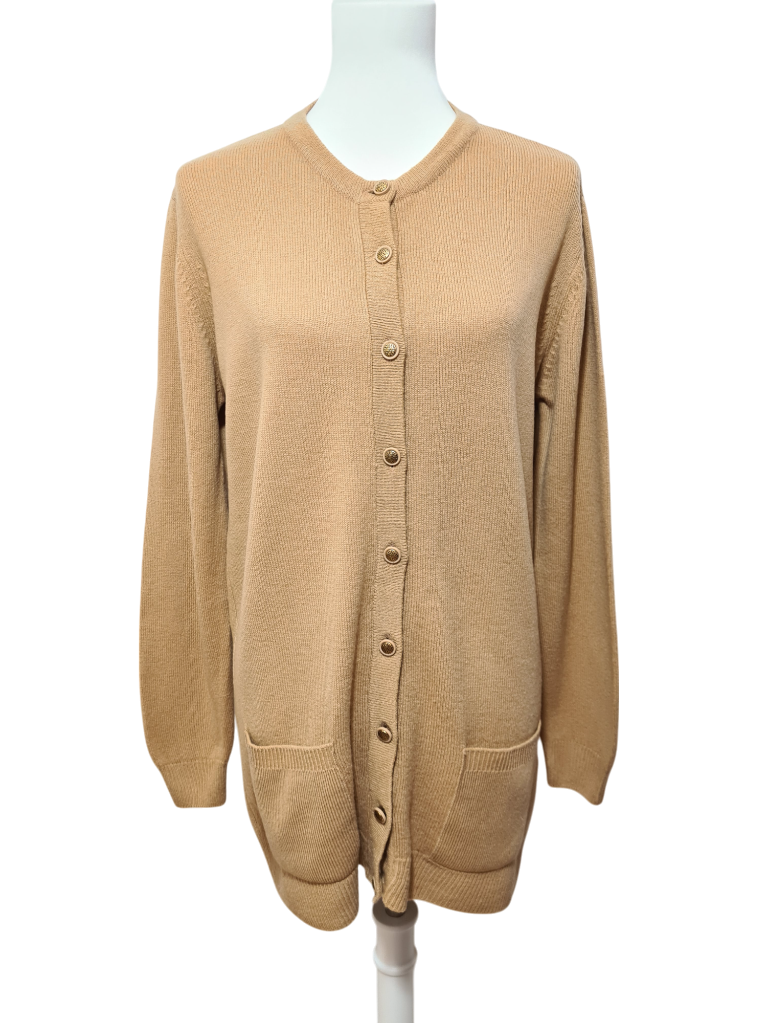 Gilet cardigan beige en laine vierge des années 90 Brocante