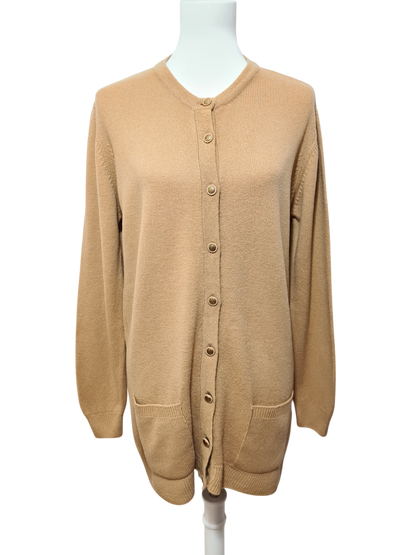 Gilet cardigan beige en laine vierge des années 90 Brocante
