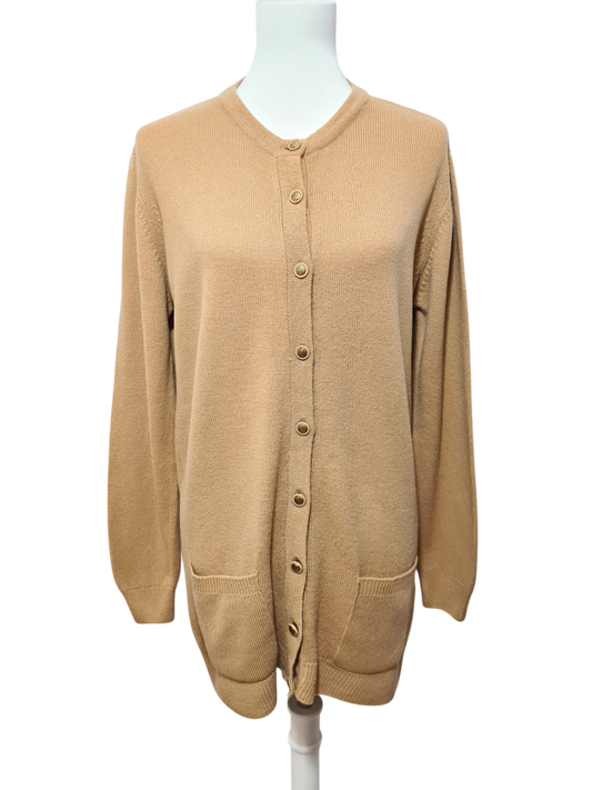 Gilet cardigan beige en laine vierge des années 90 Brocante