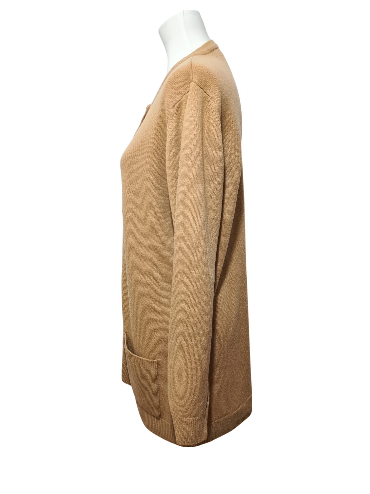 Gilet cardigan beige en laine vierge des années 90 Brocante
