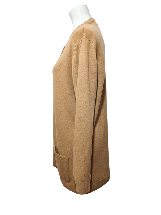 Gilet cardigan beige en laine vierge des années 90 Brocante