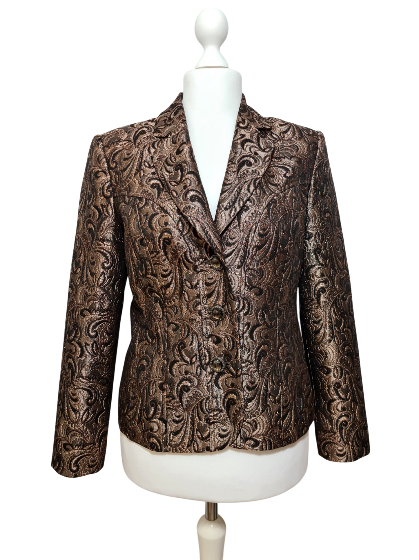 Veste brocart marron Ashley Brooke femme chic soirée vintage 2000 EMMAUS