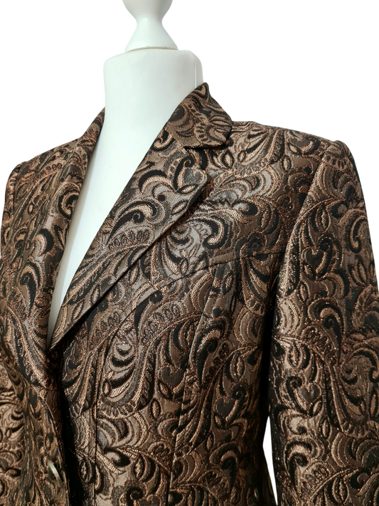 Veste brocart marron Ashley Brooke femme chic soirée vintage 2000 EMMAUS