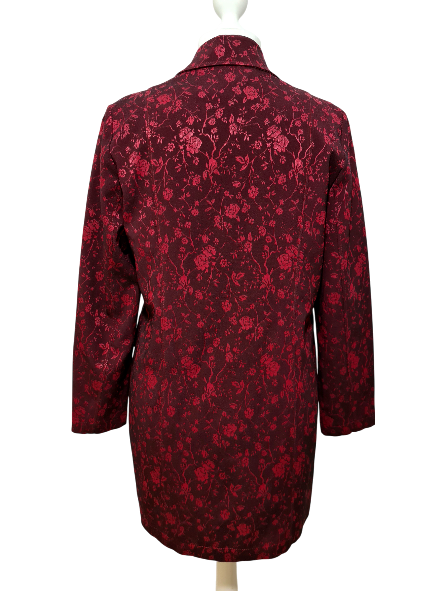 Veste longue bordeaux fleurie femme fabriquée en France chic rétro années 90 Brocante