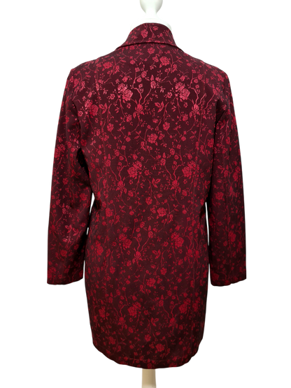 Veste longue bordeaux fleurie femme fabriquée en France chic rétro années 90 Brocante