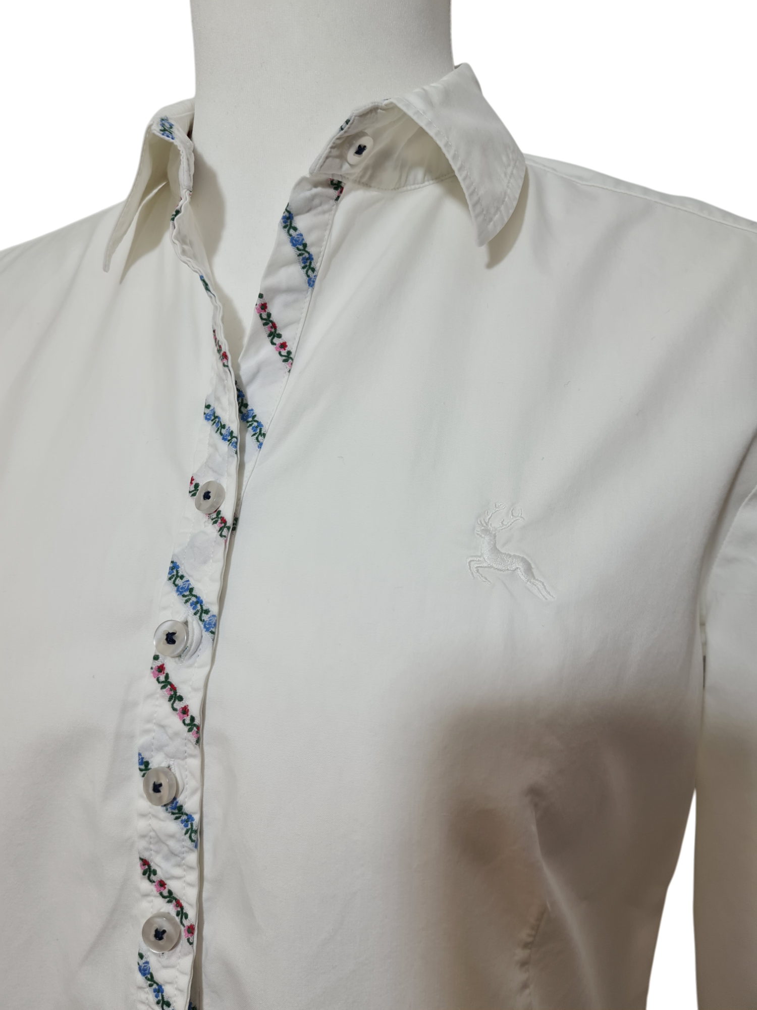 Chemise blanche brodée fleurs Eterna des années 90-2000 Aucun fournisseur