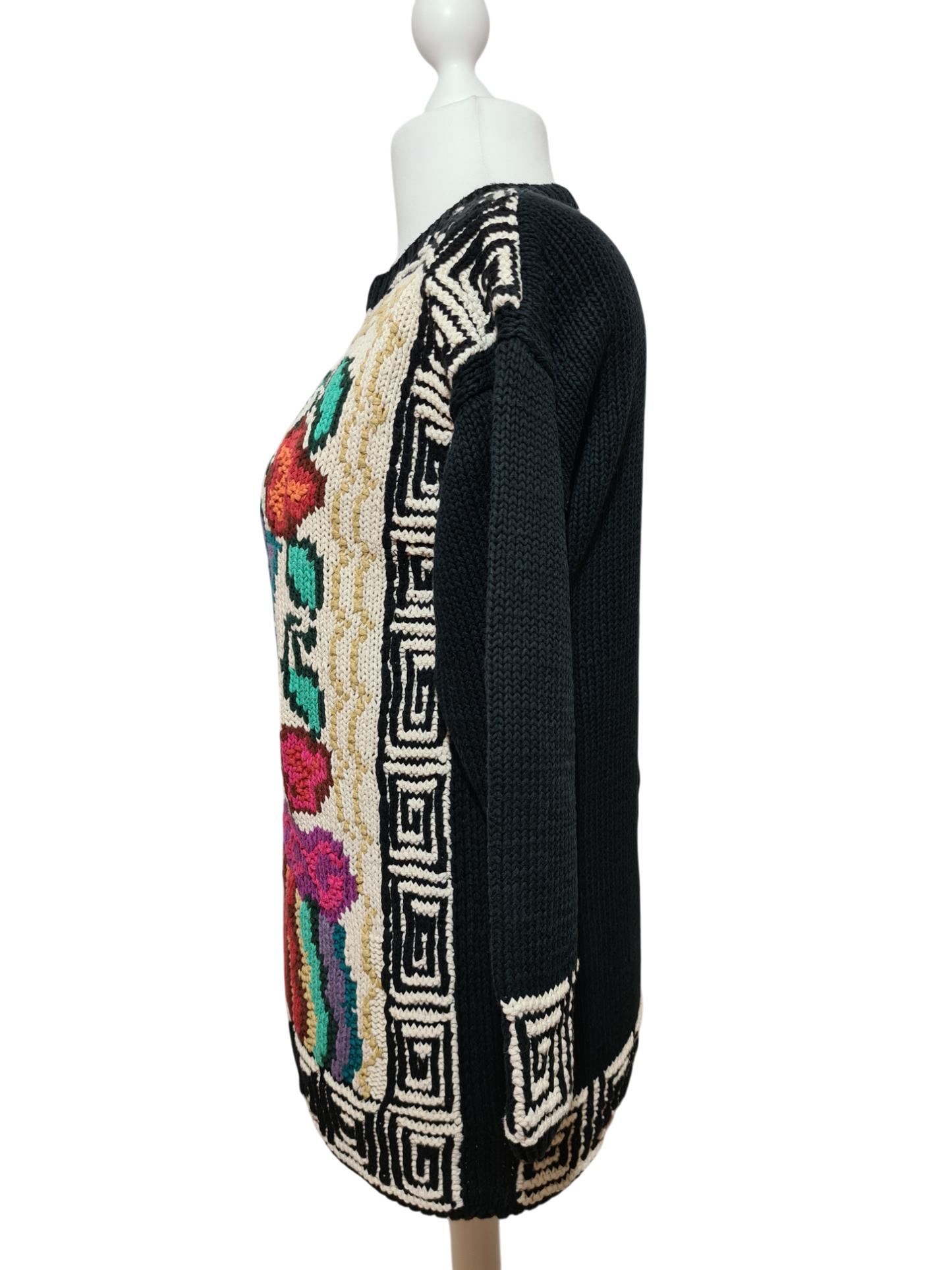 Pull long fleuri Tara vintage 80s coton oversize femme Brocante