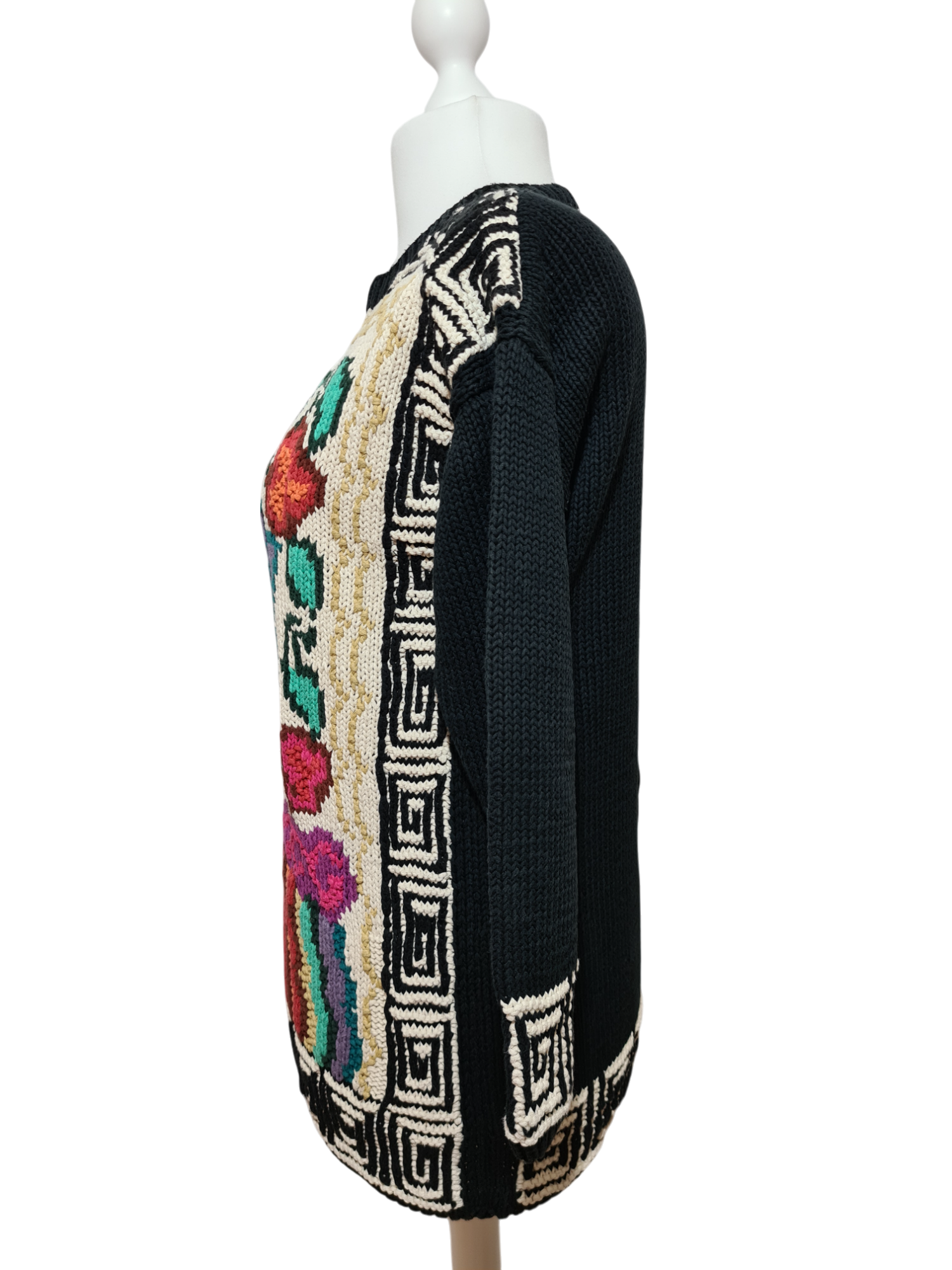 Pull long fleuri Tara vintage 80s coton oversize femme Brocante