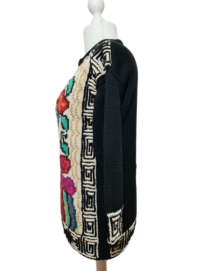 Pull long fleuri Tara vintage 80s coton oversize femme Brocante