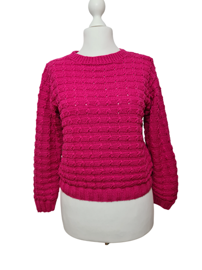Pull fuchsia tricot main femme laine vintage 80s original Brocante