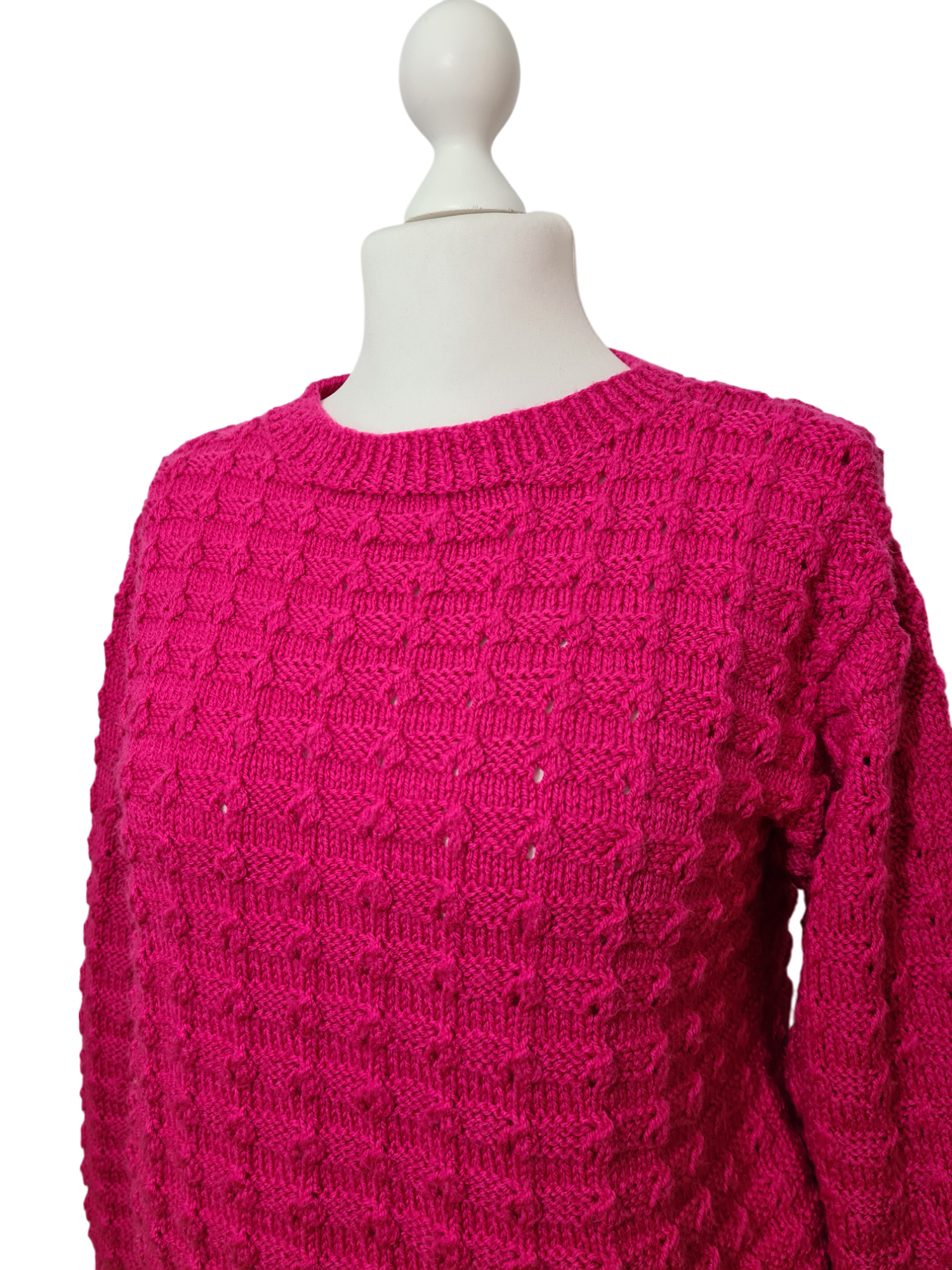 Pull fuchsia tricot main femme laine vintage 80s original Brocante