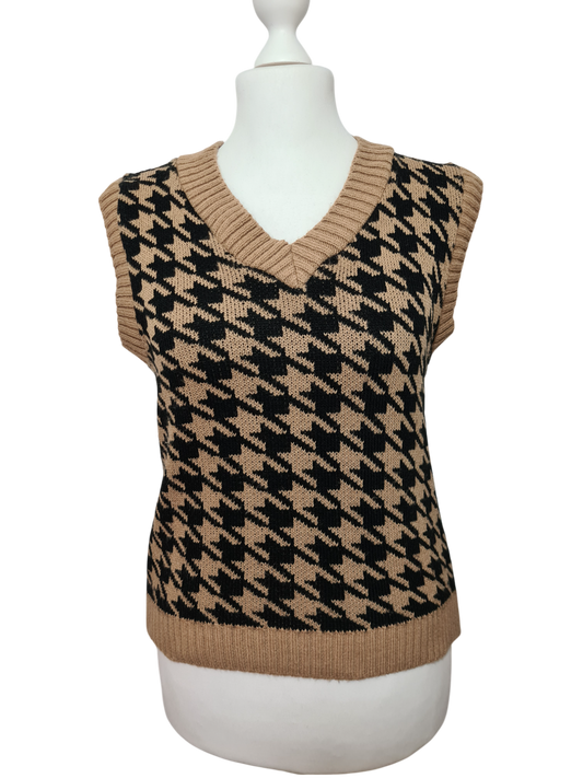 Pull sans manches pied-de-poule vintage made in Italy des années 2000 Brocante