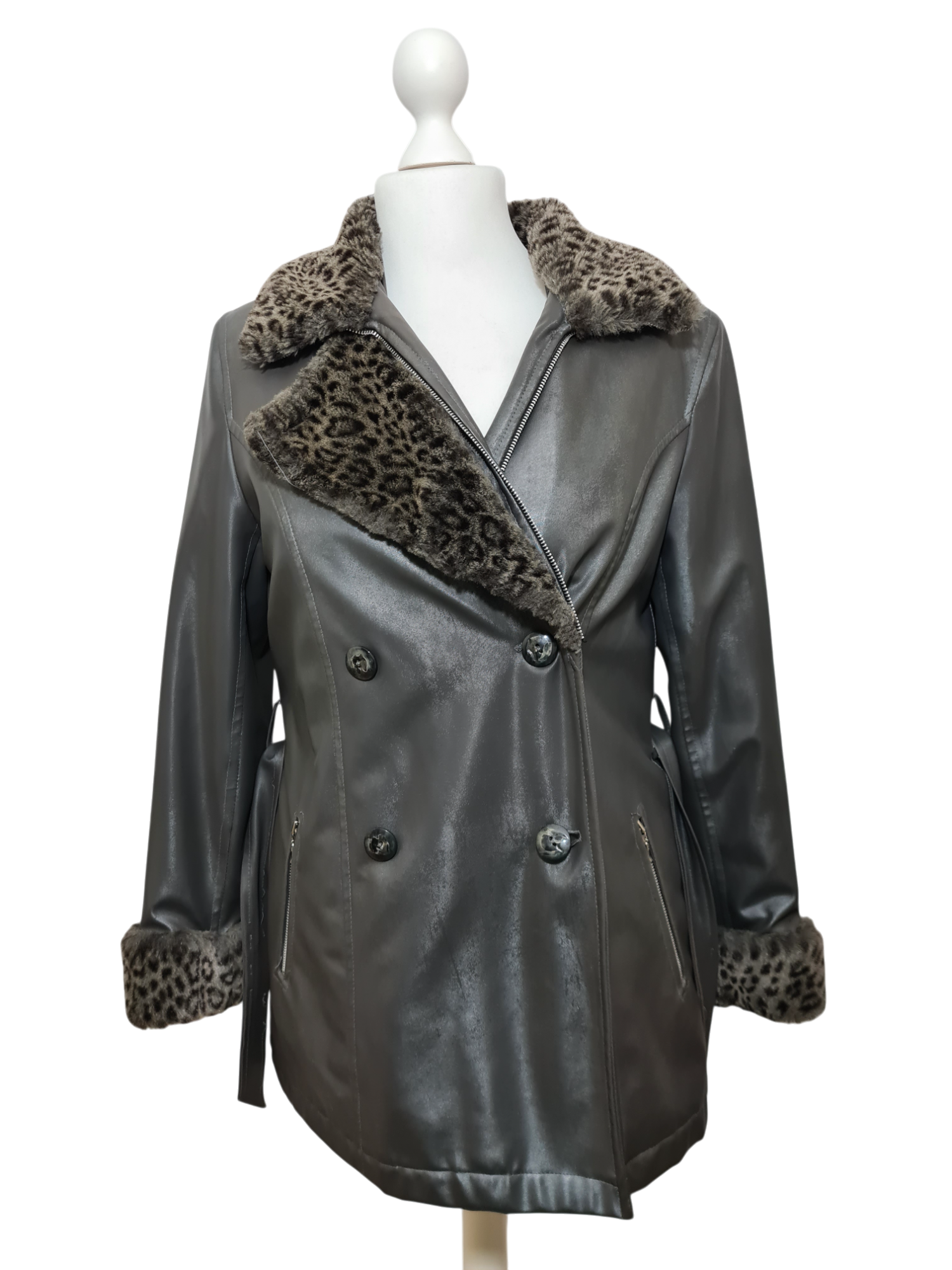 Manteau vintage des années 90-2000 simili cuir & fausse fourrure Square de Paris Brocante