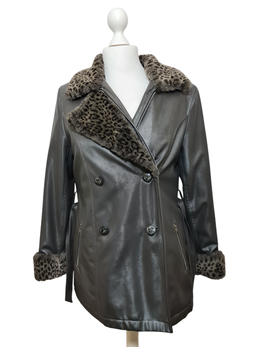 Manteau vintage des années 90-2000 simili cuir & fausse fourrure Square de Paris Brocante