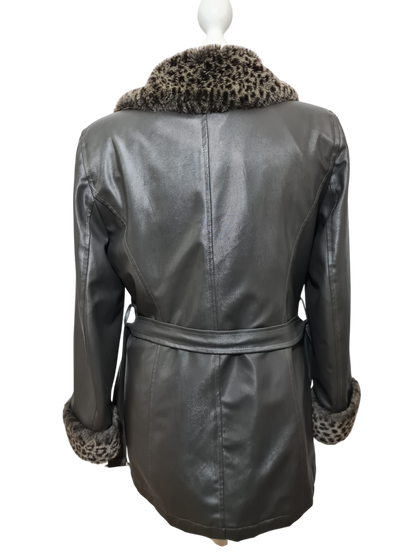 Manteau vintage des années 90-2000 simili cuir & fausse fourrure Square de Paris Brocante