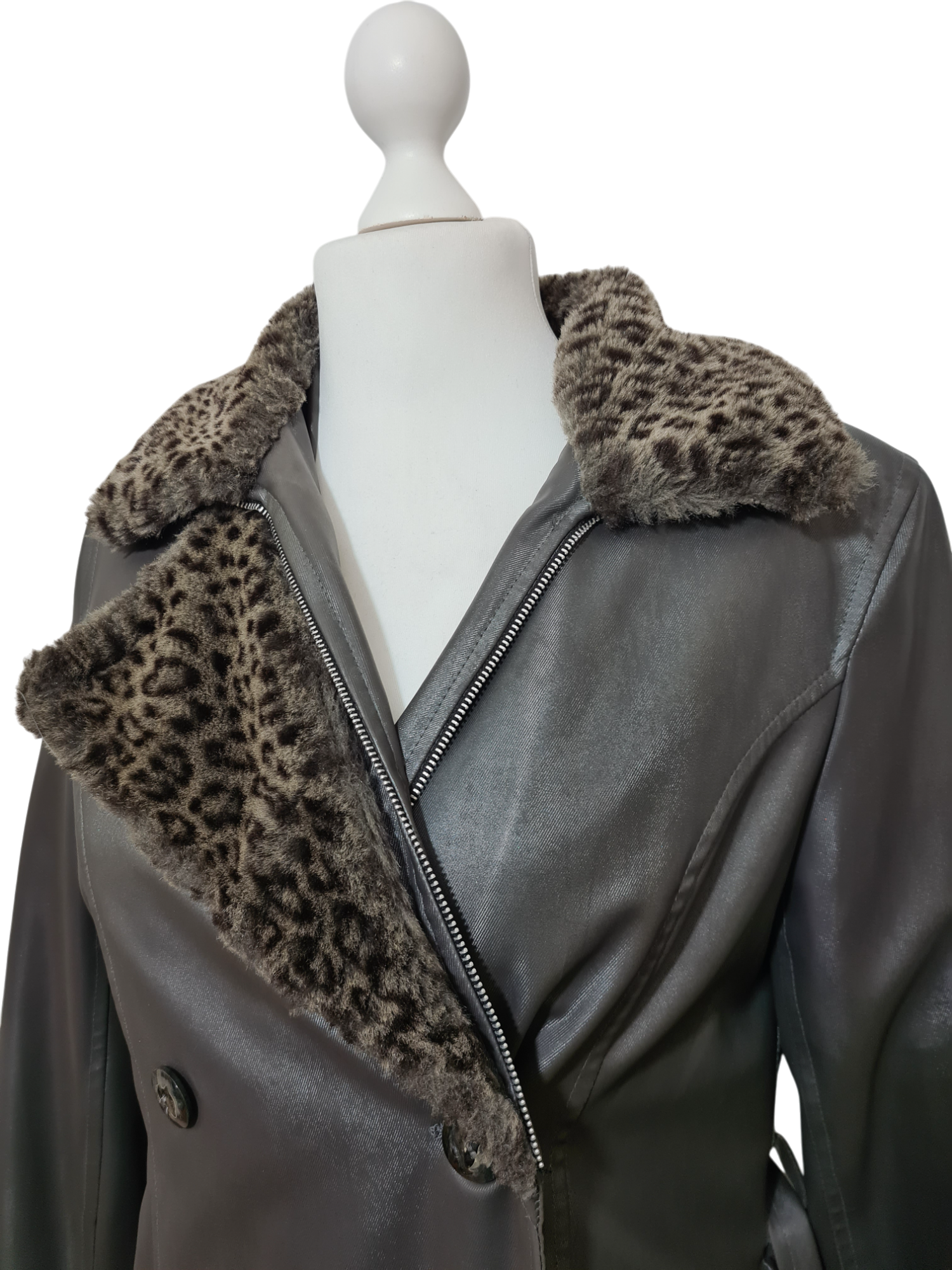 Manteau vintage des années 90-2000 simili cuir & fausse fourrure Square de Paris Brocante