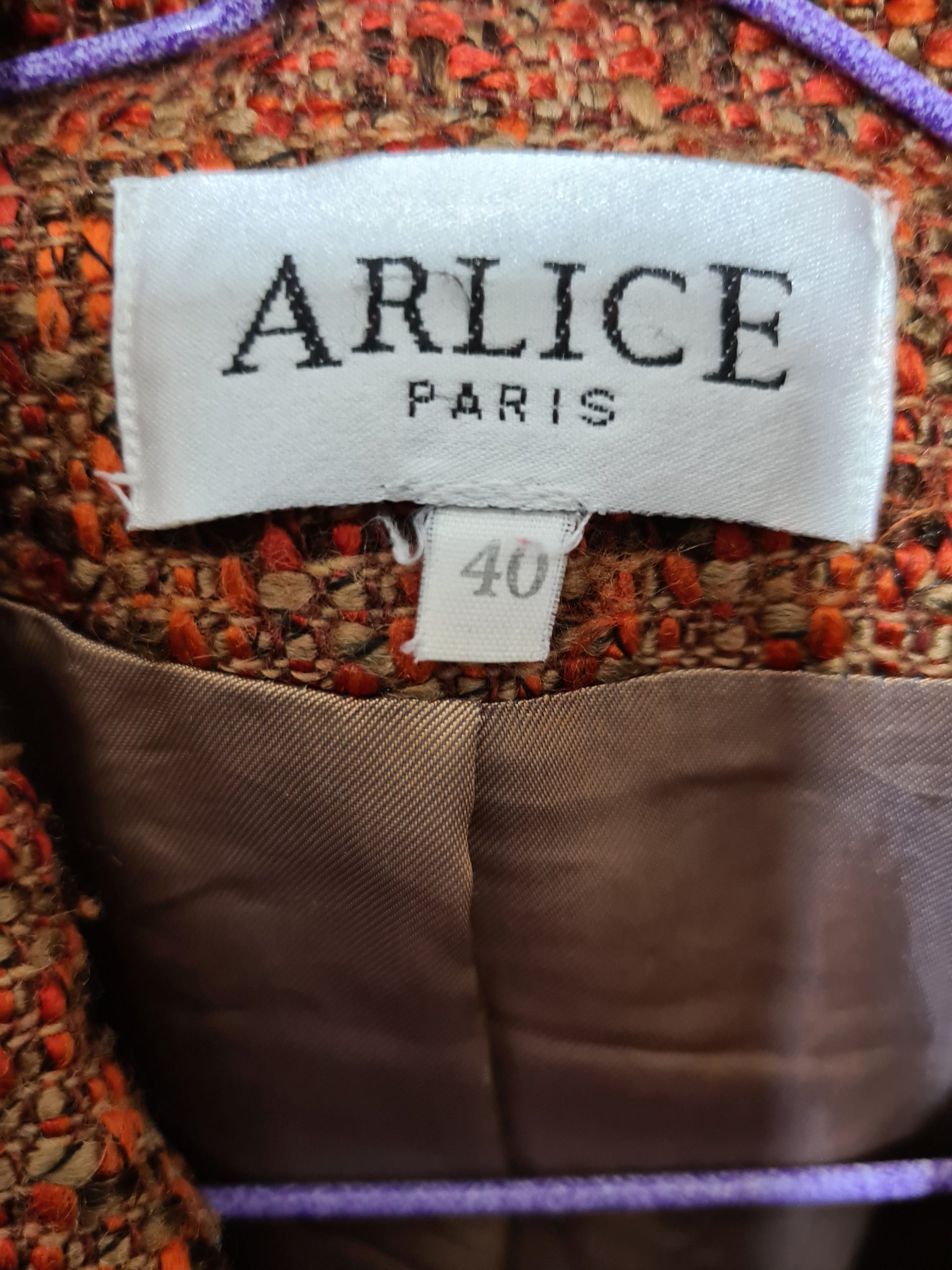Veste tweed vintage Arlice Paris orange made in France Brocante