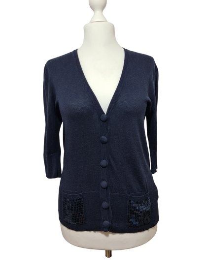 Cardigan bleu marine coton Pablo Gérard Darel sequins des années 2000 EMMAUS