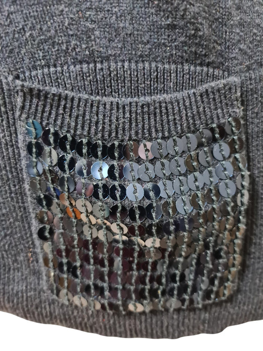 Cardigan bleu marine coton Pablo Gérard Darel sequins des années 2000 EMMAUS
