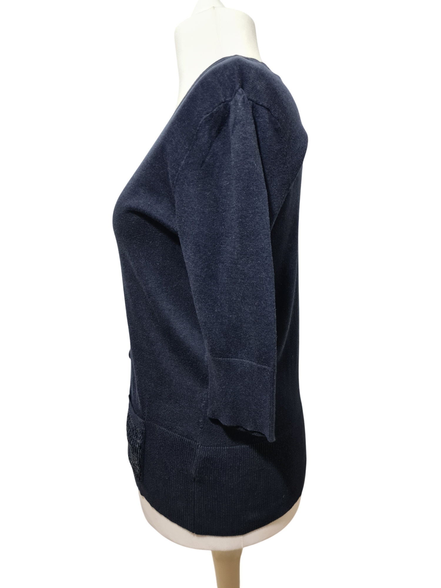 Cardigan bleu marine coton Pablo Gérard Darel sequins des années 2000 EMMAUS