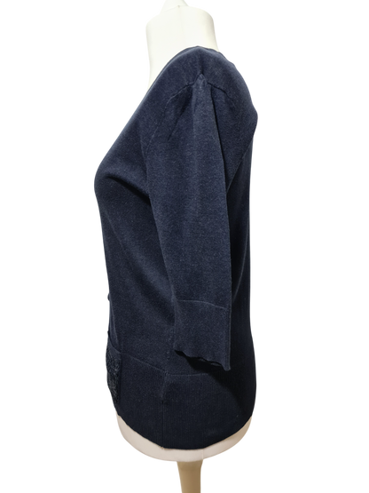Cardigan bleu marine coton Pablo Gérard Darel sequins des années 2000 EMMAUS