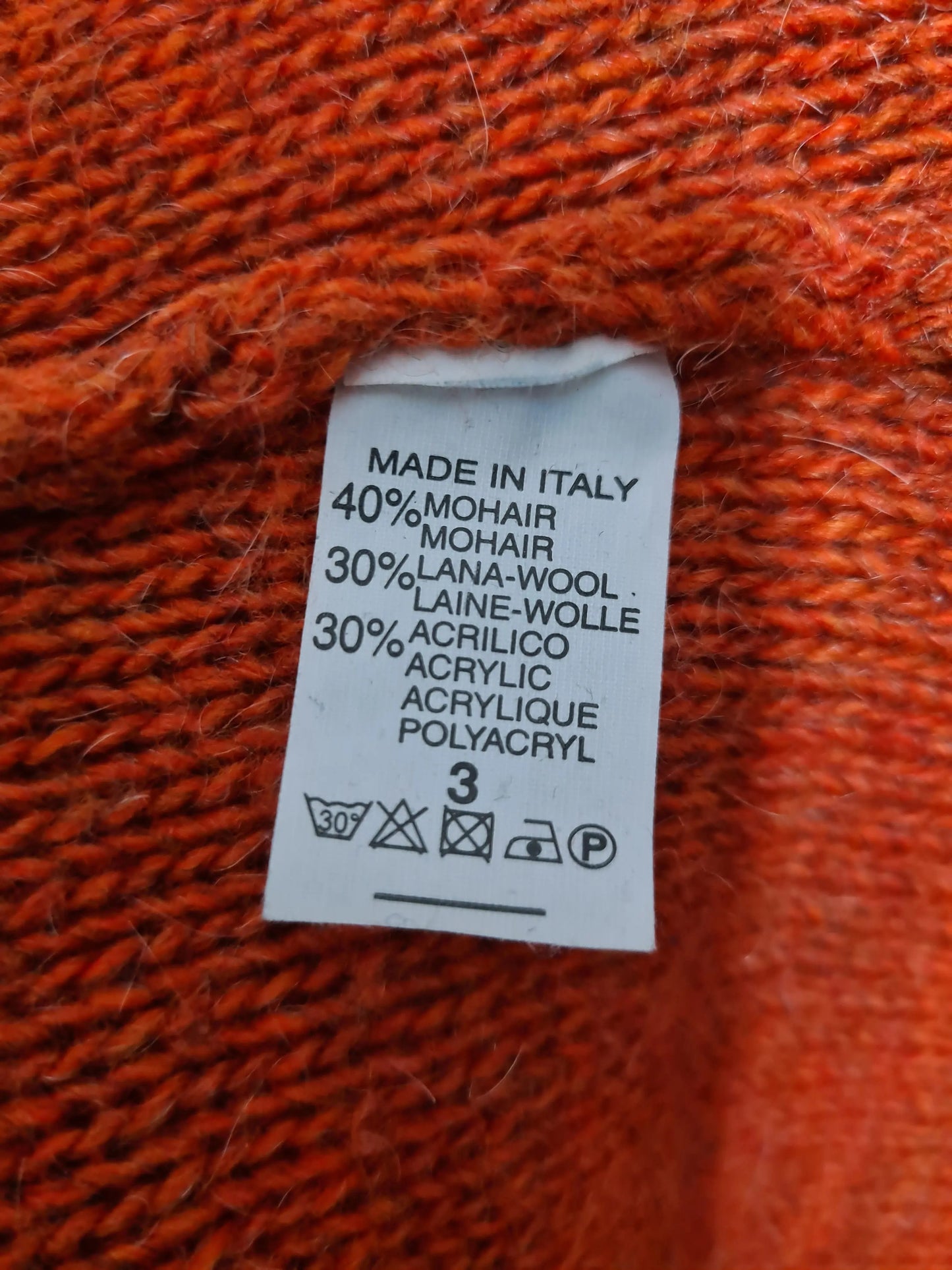 Pull vintage italien femme L orange mohair laine boutons haut 80s 90s