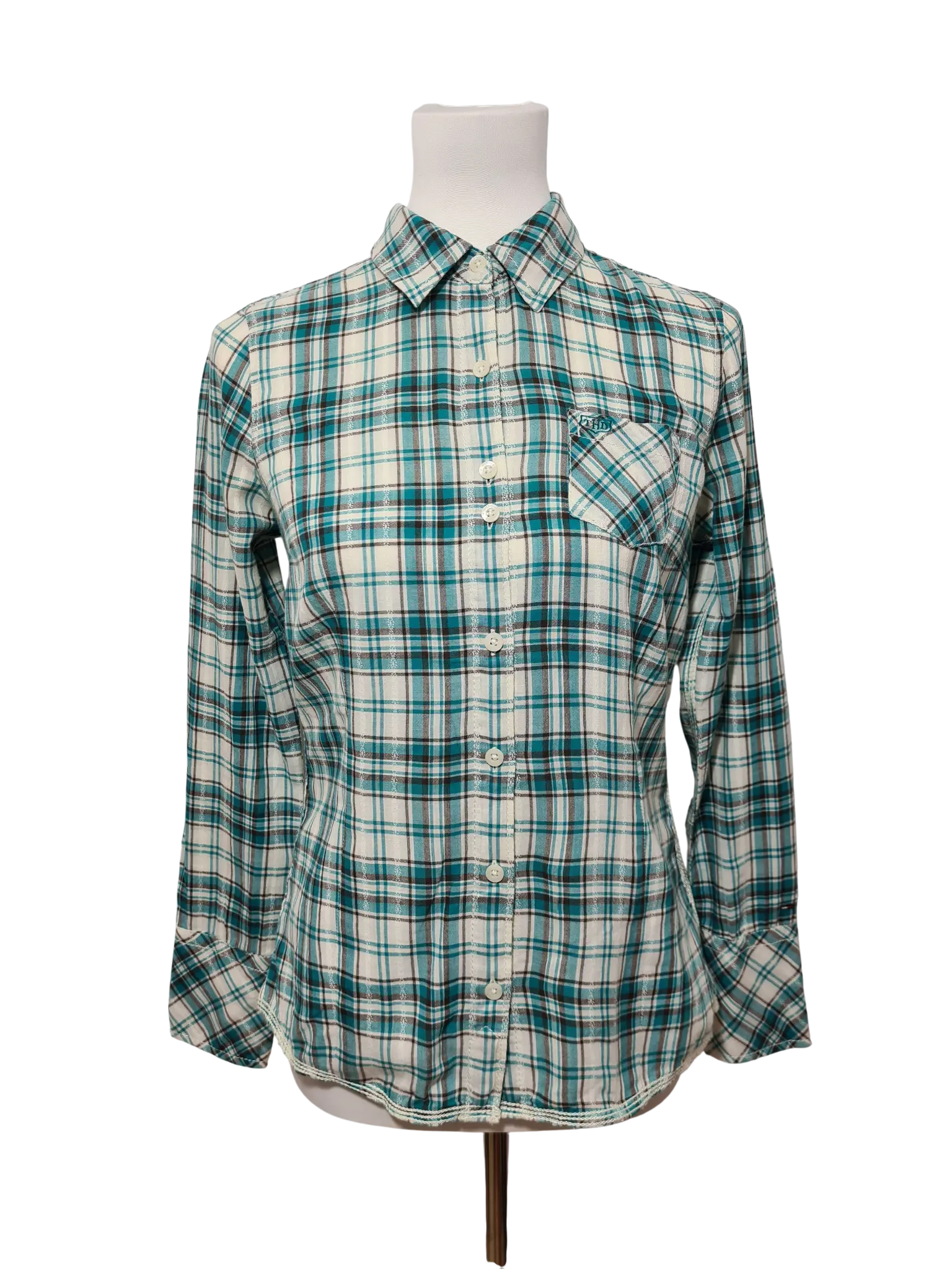 Chemise femme Tommy Hilfiger Denim carreaux vert coton Marché de Montreuil