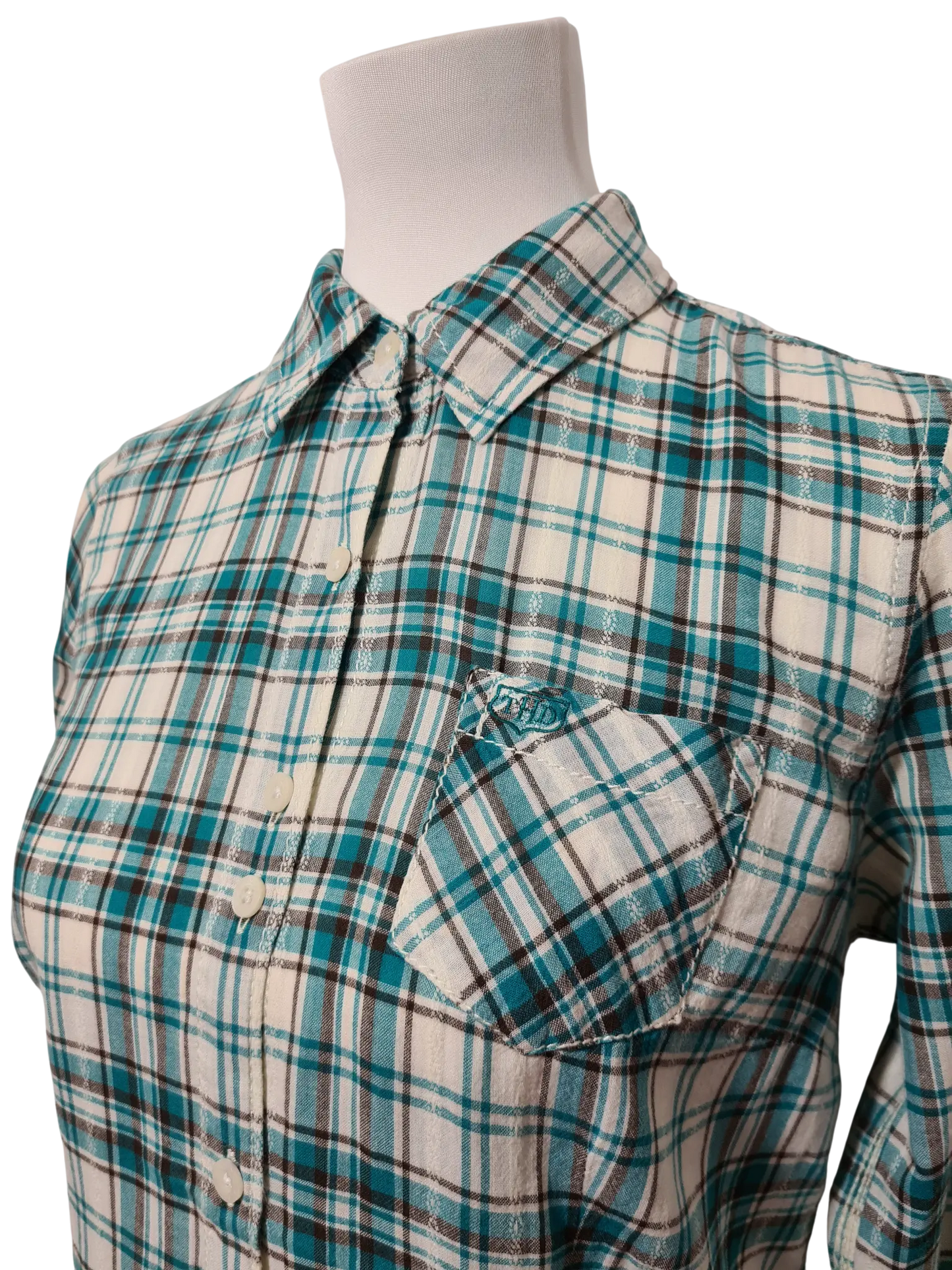 Chemise femme Tommy Hilfiger Denim carreaux vert coton Marché de Montreuil