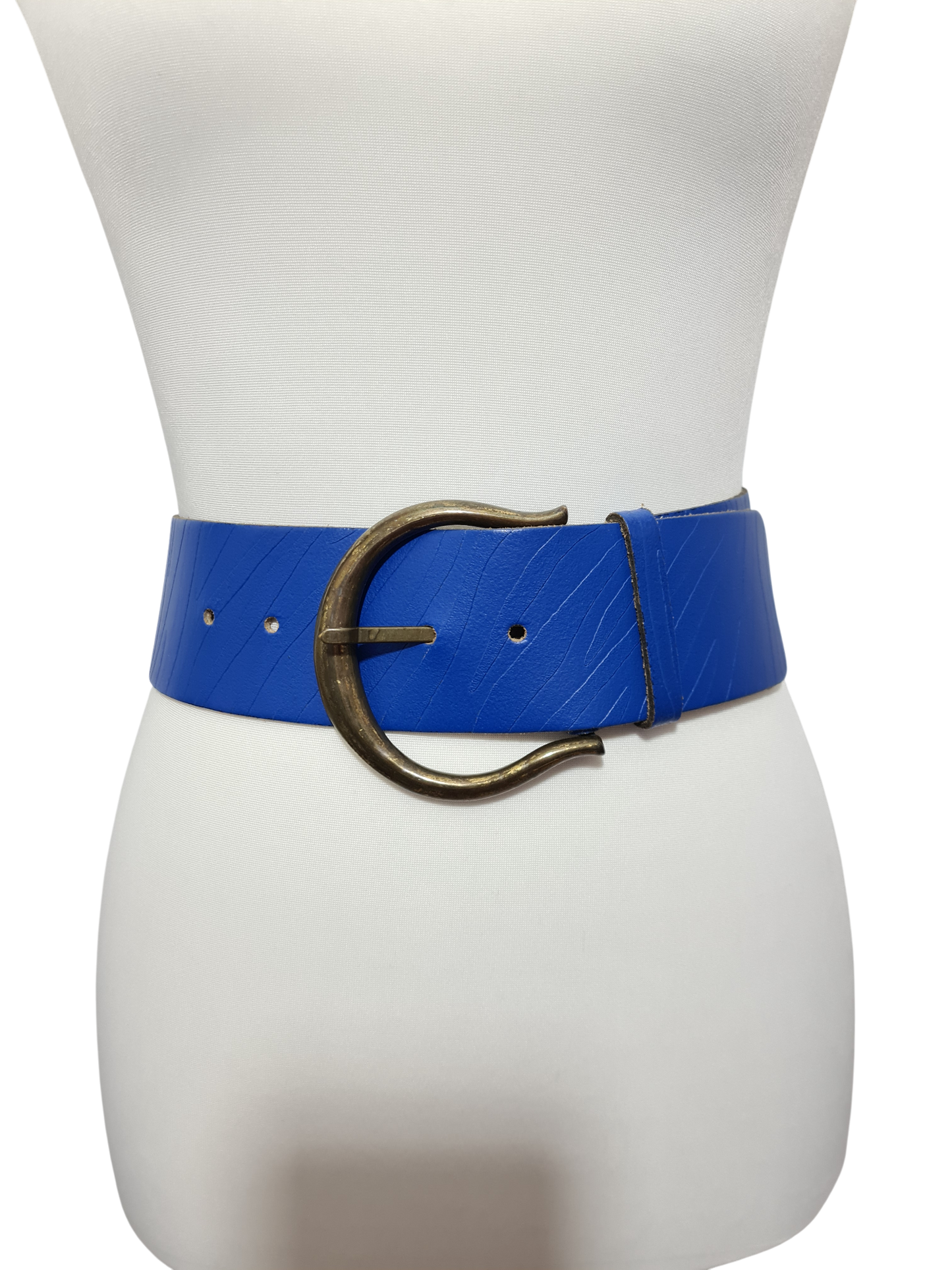 Ceinture vintage femme bleue cuir Made in France T.70