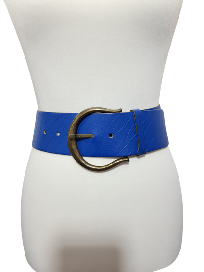 Ceinture vintage femme bleue cuir Made in France T.70