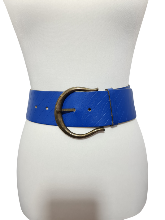 Ceinture vintage femme bleue cuir Made in France T.70