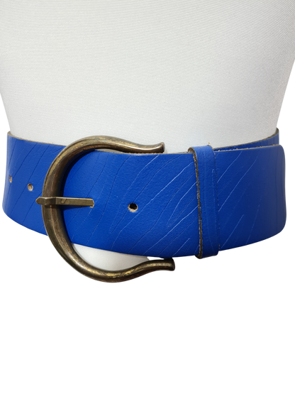 Ceinture vintage femme bleue cuir Made in France T.70