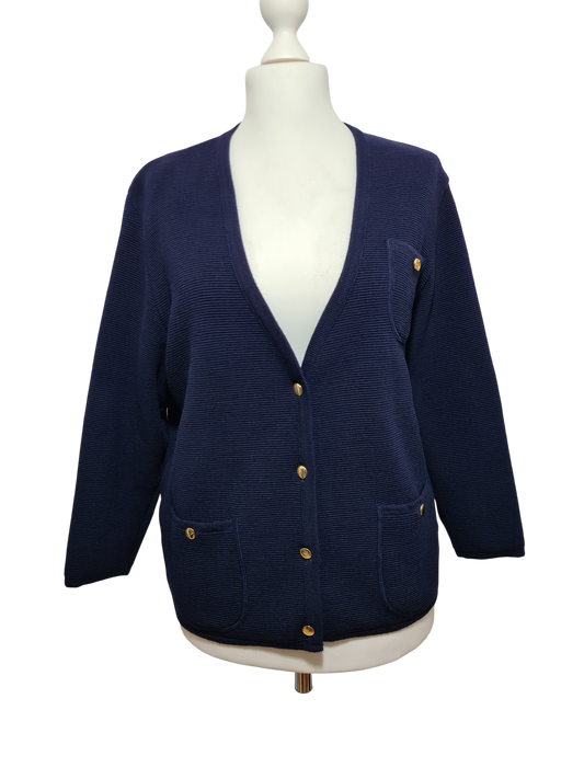 Cardigan vintage bleu marine Lima Euromotte laine mérinos T.42