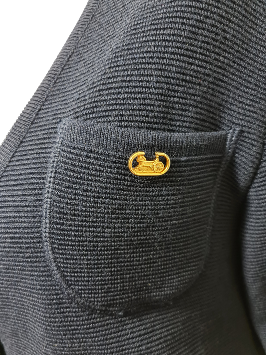 Cardigan vintage bleu marine Lima Euromotte laine mérinos T.42