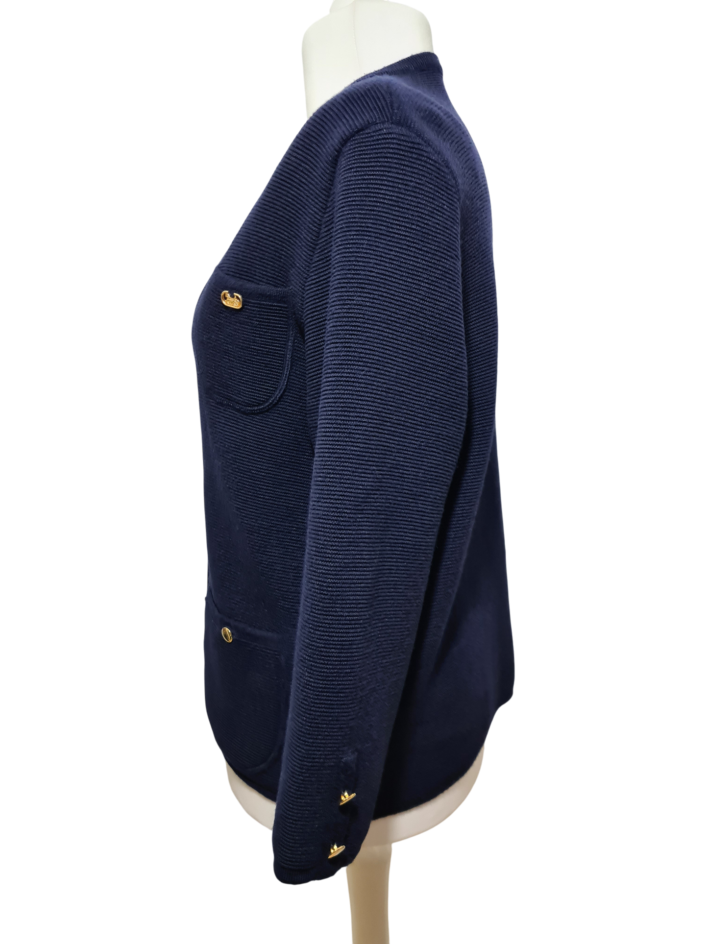 Cardigan vintage bleu marine Lima Euromotte laine mérinos T.42