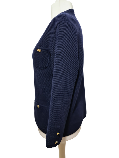Cardigan vintage bleu marine Lima Euromotte laine mérinos T.42
