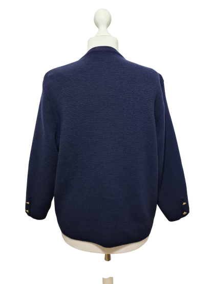 Cardigan vintage bleu marine Lima Euromotte laine mérinos T.42