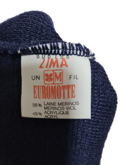 Cardigan vintage bleu marine Lima Euromotte laine mérinos T.42