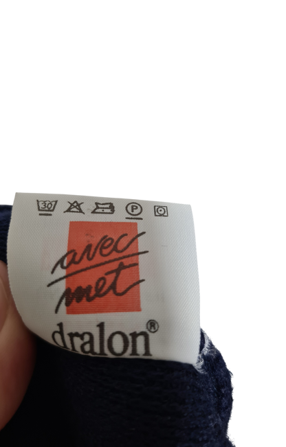 Cardigan vintage bleu marine Lima Euromotte laine mérinos T.42